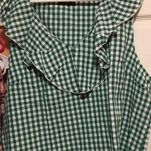 Buffalo plaid ruffle trim blouse
